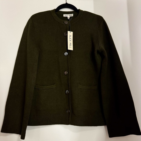Alex Mill Provence Sweater Jacket In Olive Cotton Cashmere nwt Sz M - Picture 4 of 8